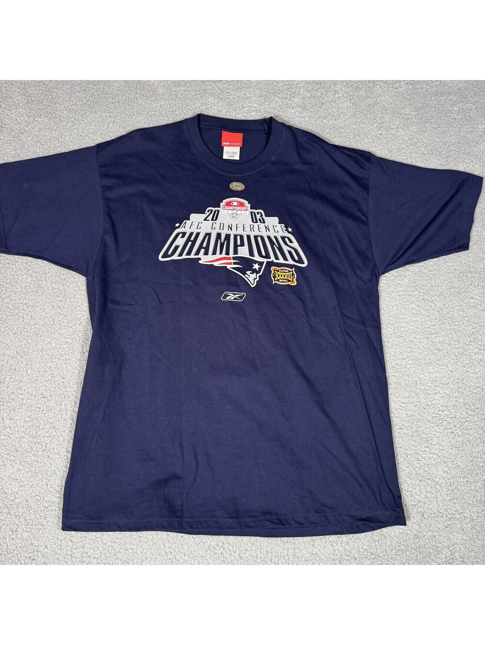 New England Patriots 2003 AFC Champions T-Shirt Mens L Reebok NFL VTG Graphic